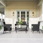Solarias Ensemble mobilier de jardin en rotin synthétique avec canapé, fauteuils et table en verre trempé et coussins Noir e
