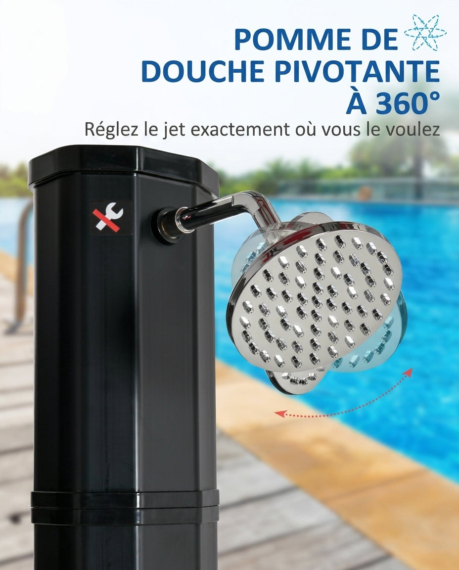 Solarias ONDA – Douche Solaire 35L, Mitigeur Premium, Eau Chaude/Froide - 06 pommeau pivotant 360