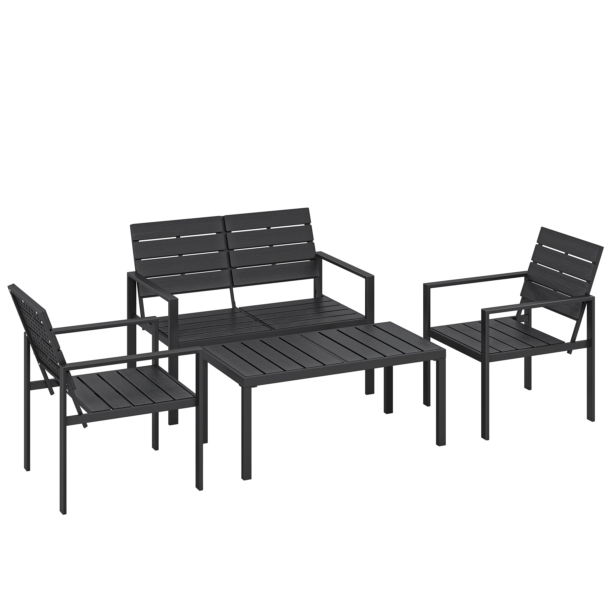 Solarias Salon de jardin extérieur 4 pièces canapé 2 places, 2 chaises et table basse, mobilier de jardin terrasse veranda, 