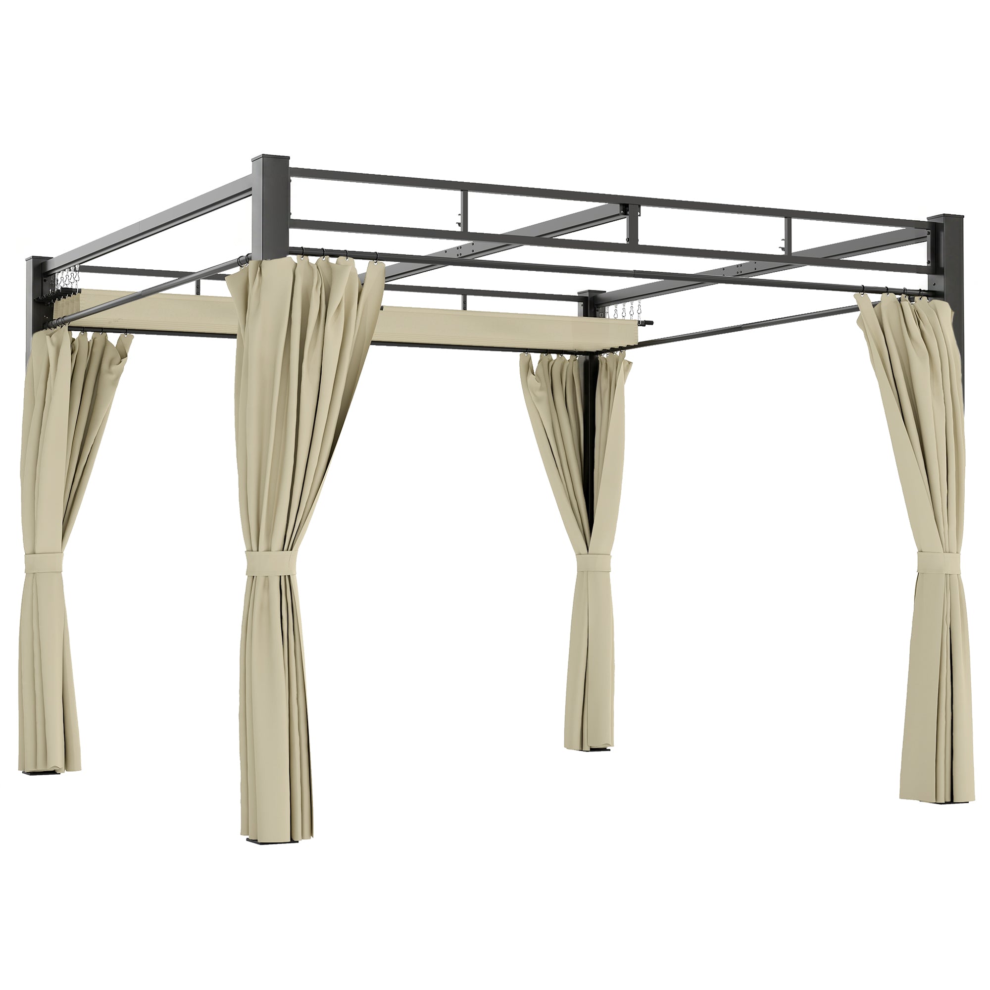 Solarias Pergola de Jardin Tonnelle de Jardin Extérieur Toit Rétractable 4 Rideaux Protection UV30+3x3m Beige