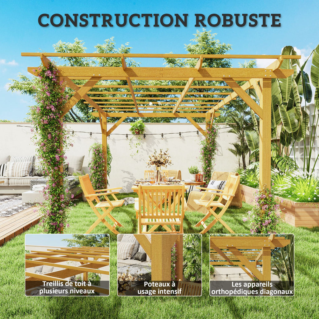 Solarias Pergola de jardin extérieur 3 x 4 m pergola en bois pour plantes grimpantes, bois naturel