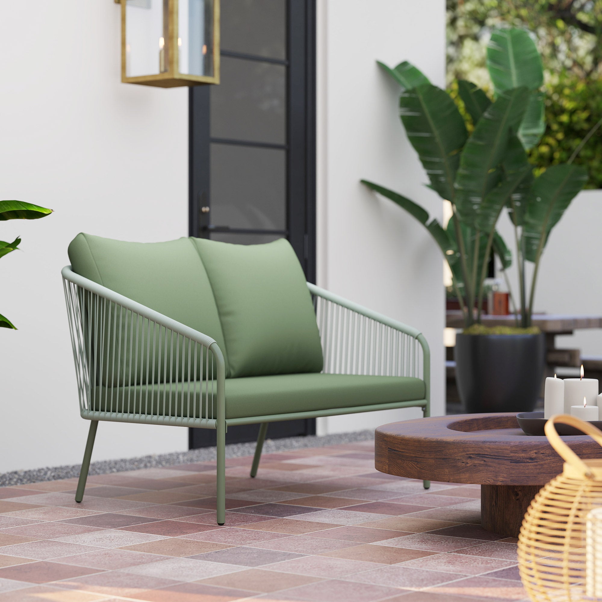 Solarias Canapé de jardin 2 places en résine tressée avec coussins canapé d'extérieur accoudoirs cadre en acier 112x72x76cm 