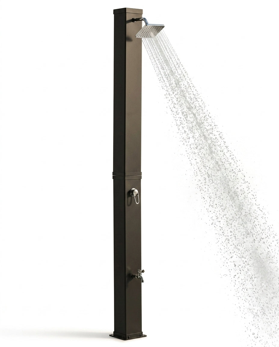Solarias Douche Solaire 40L – Pomme Rotative 360°, Lave-pieds, Mitigeur — packshot eau dynamique