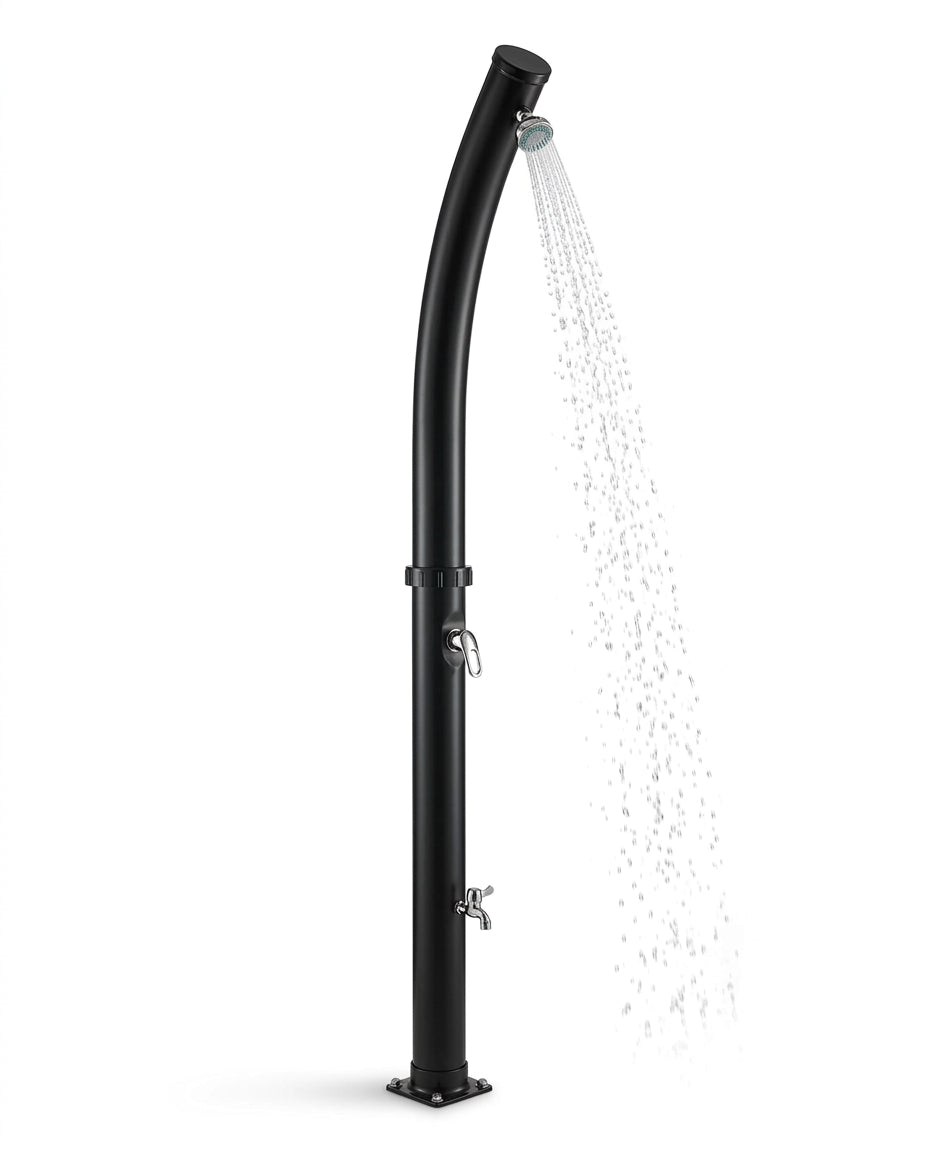 Solarias Douche Solaire 20L – Mitigeur, Rince-pieds, Pour Jardin & Camping — 11 packshot fond blanc jet eau