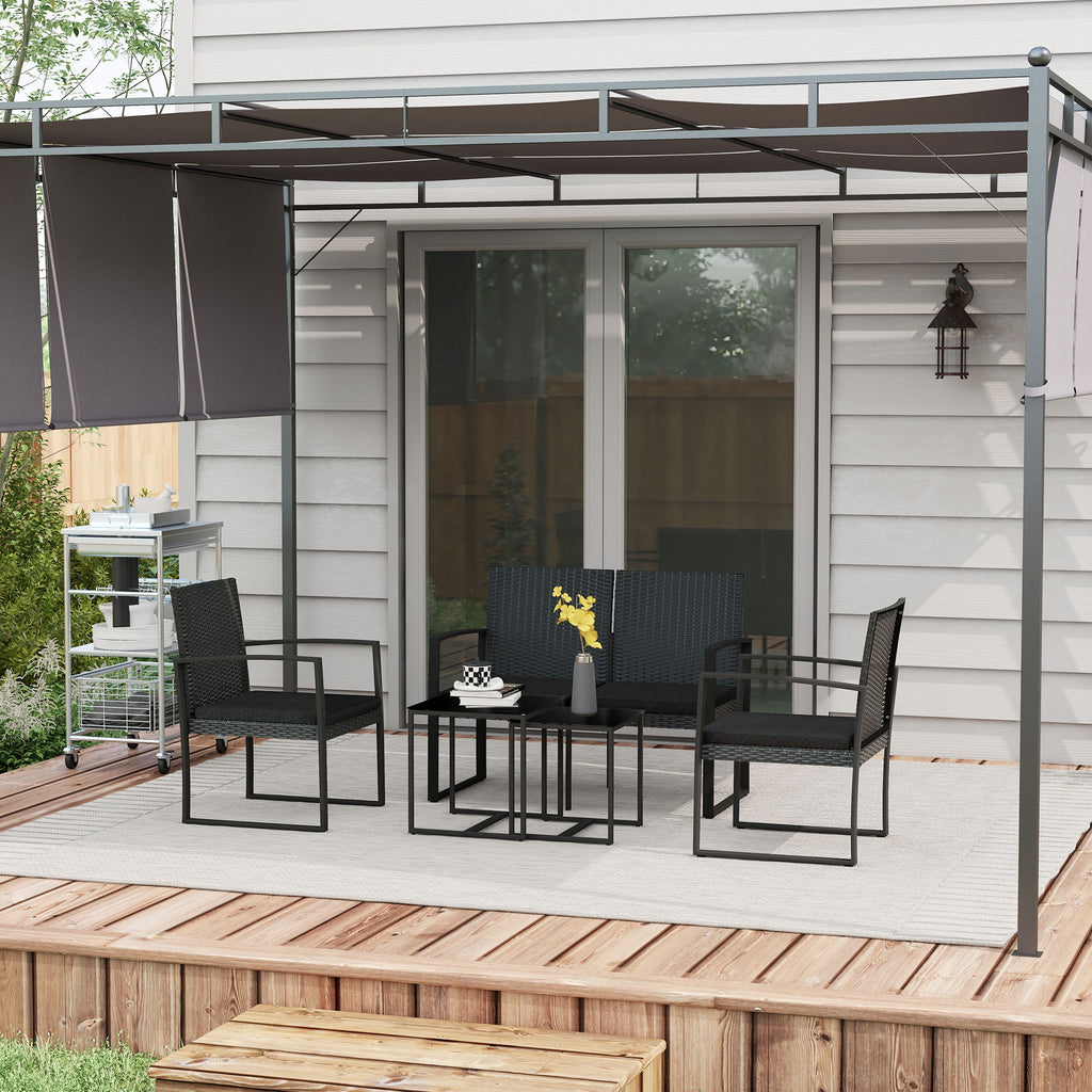 Solarias Ensemble de Jardin avec 2 Chaises, Canapé et 2 Tables avec Coussins et Plateau en Verre, Noir