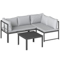 Solarias Salon de Jardin Mobilier de Terrasse 3 Pièces 4 Places Modulable avec Accoudoir Réglable Coussins Épais 16cm Gris