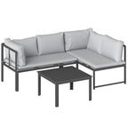 Solarias Salon de Jardin Mobilier de Terrasse 3 Pièces 4 Places Modulable avec Accoudoir Réglable Coussins Épais 16cm Gris