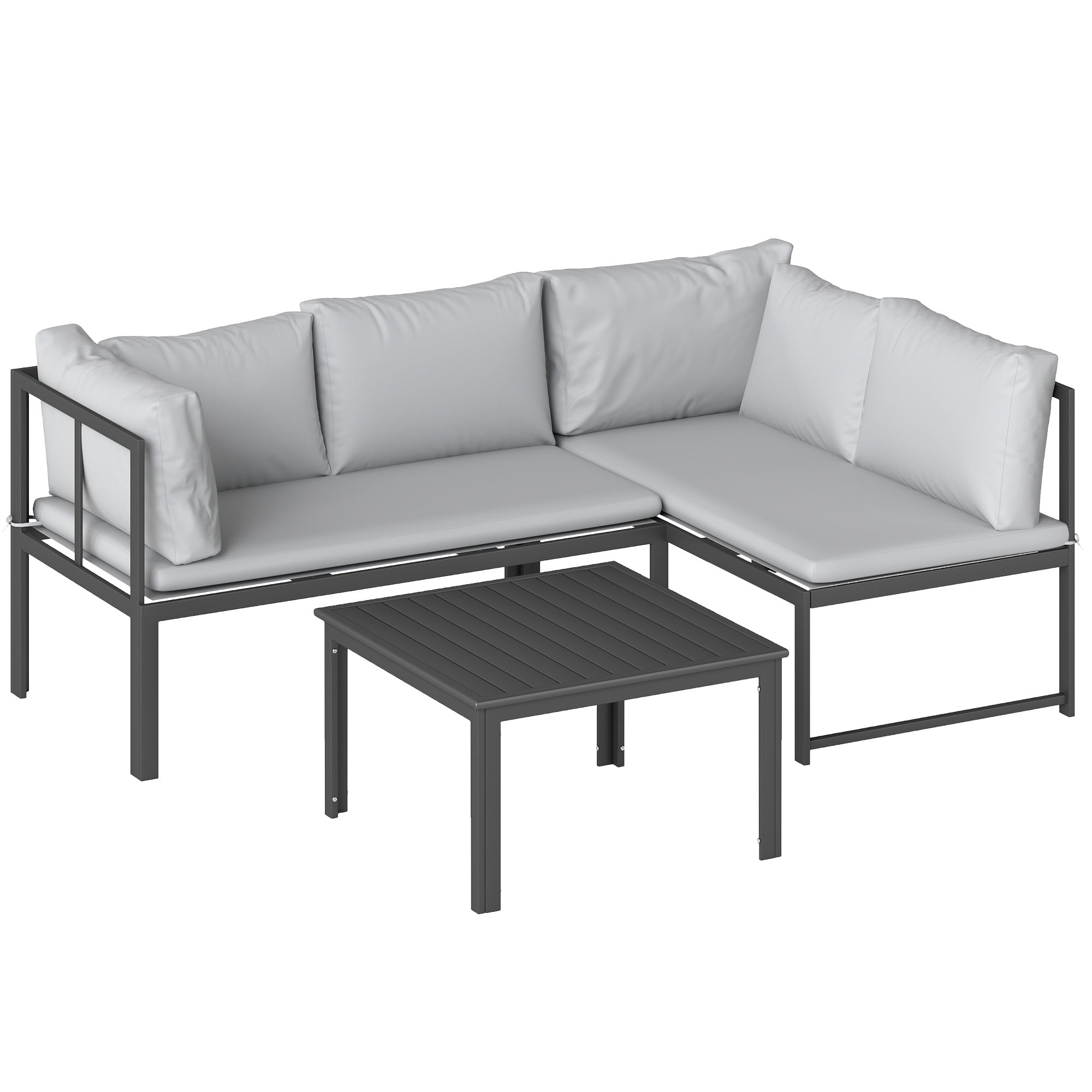 Solarias Salon de Jardin Mobilier de Terrasse 3 Pièces 4 Places Modulable avec Accoudoir Réglable Coussins Épais 16cm Gris