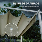 Solarias Pergola Tonnelle de Jardin Toit Rétractable avec Toile Coulissante Magnétique et Trous de Drainage 390x297x227cm Be