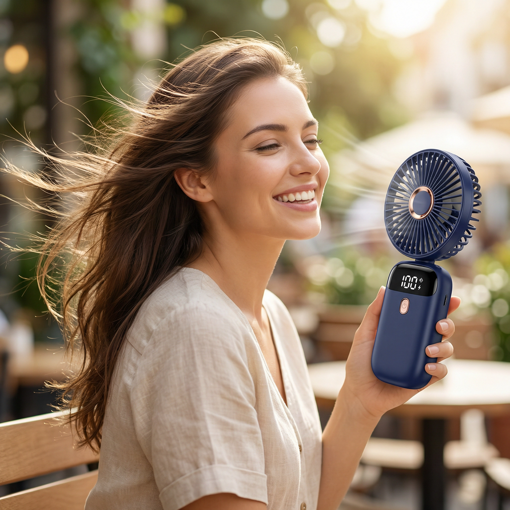 Portable USB Fan, Foldable 5-Speed with LED Display
