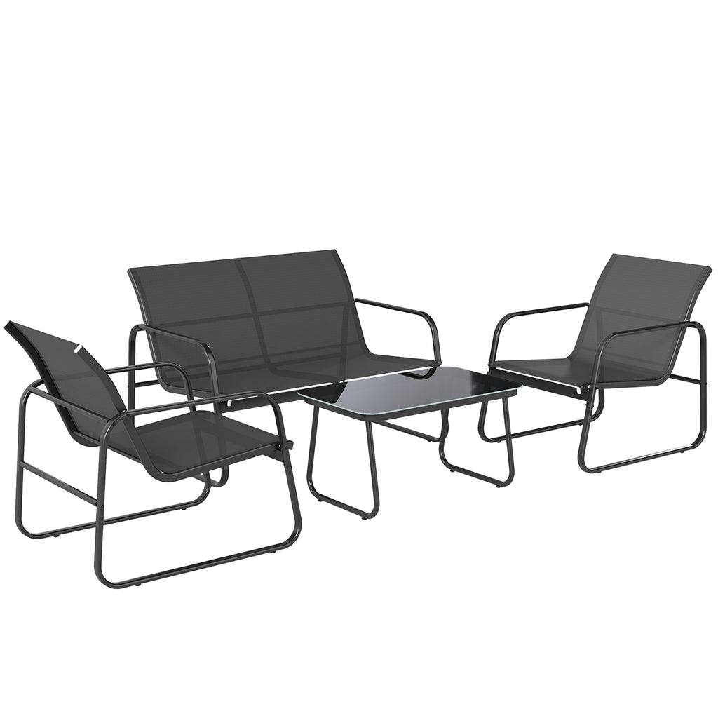 Solarias Salon de jardin 4 pièces avec canapé, fauteuils et table basse, gris foncé et noir