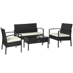 Solarias Ensemble salon de jardin 4 places : canapé, 2 fauteuils et table basse plateau verre trempé résine tressée 4 fils i