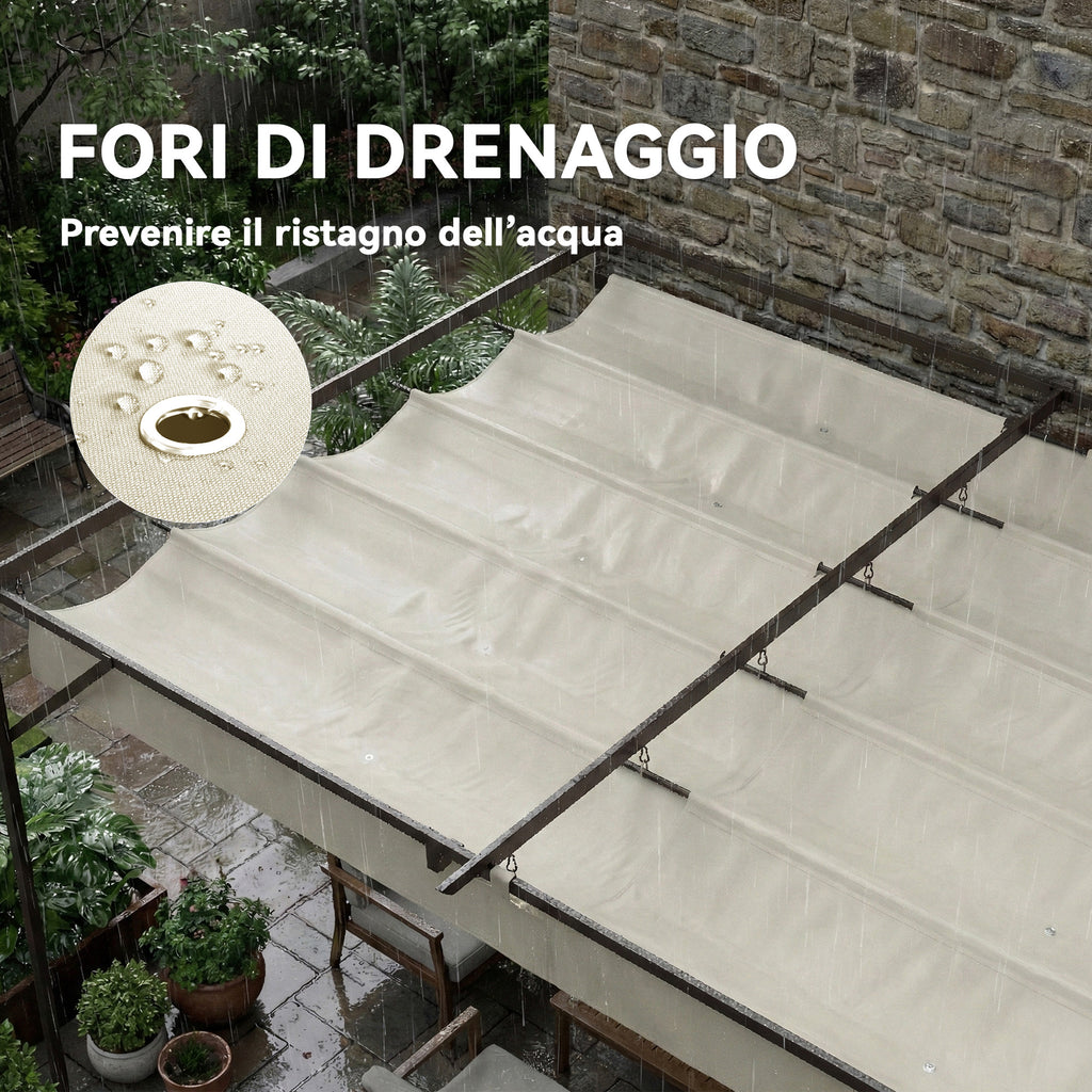 Solarias Gazebo Pergola adossée 3x3 m avec toit coulissant et orifices de drainage, Crème