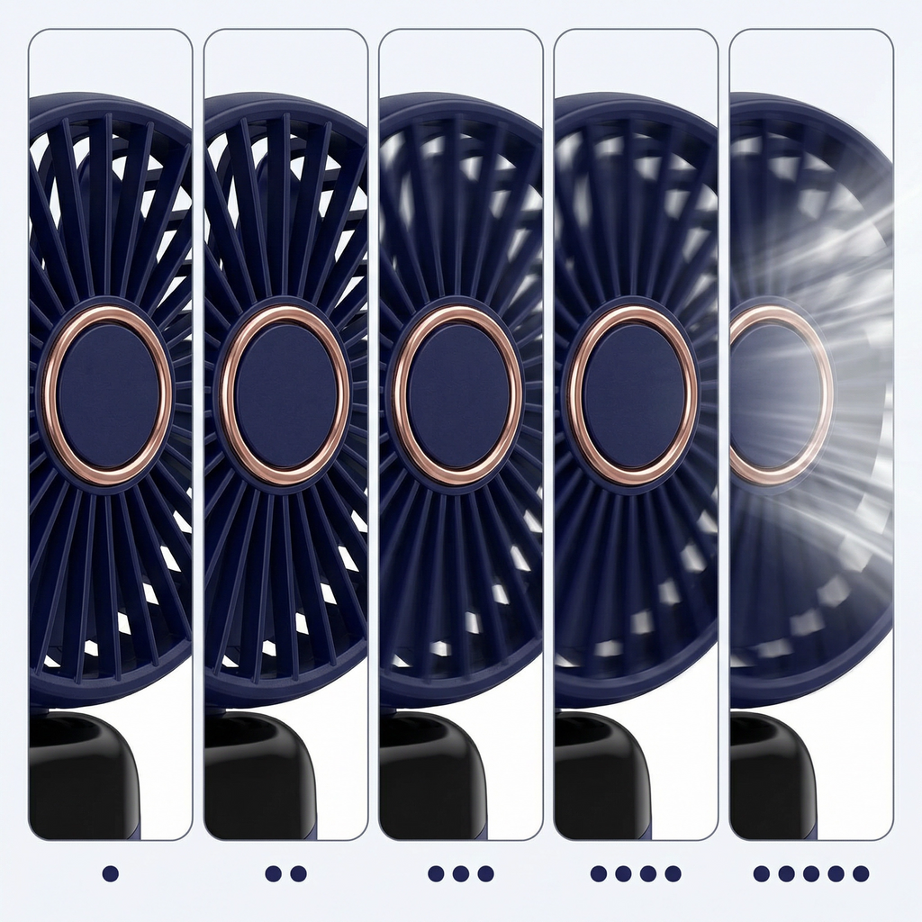 Portable USB Fan, Foldable 5-Speed with LED Display