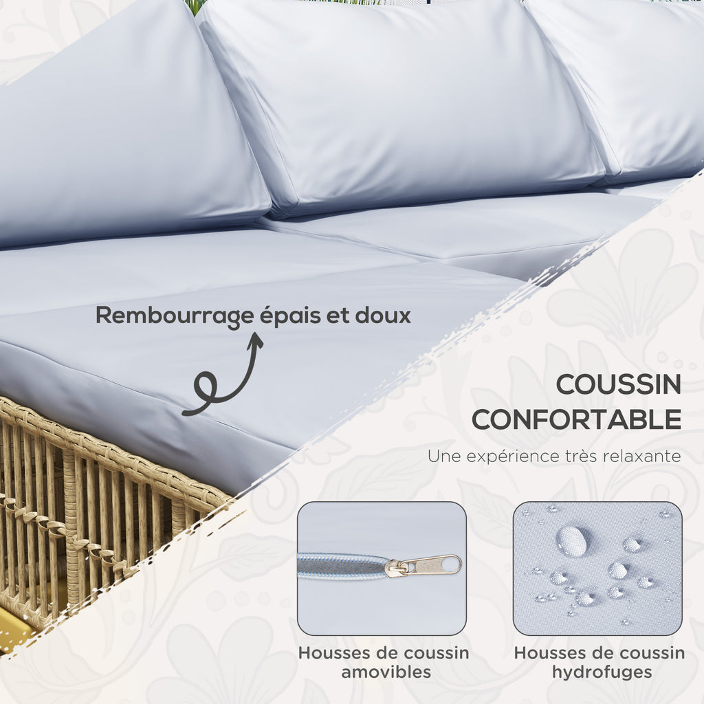 Solarias Ensemble 5 pièces salon de jardin bas modulables pour 4 personnes en résine tressée aspect rotin