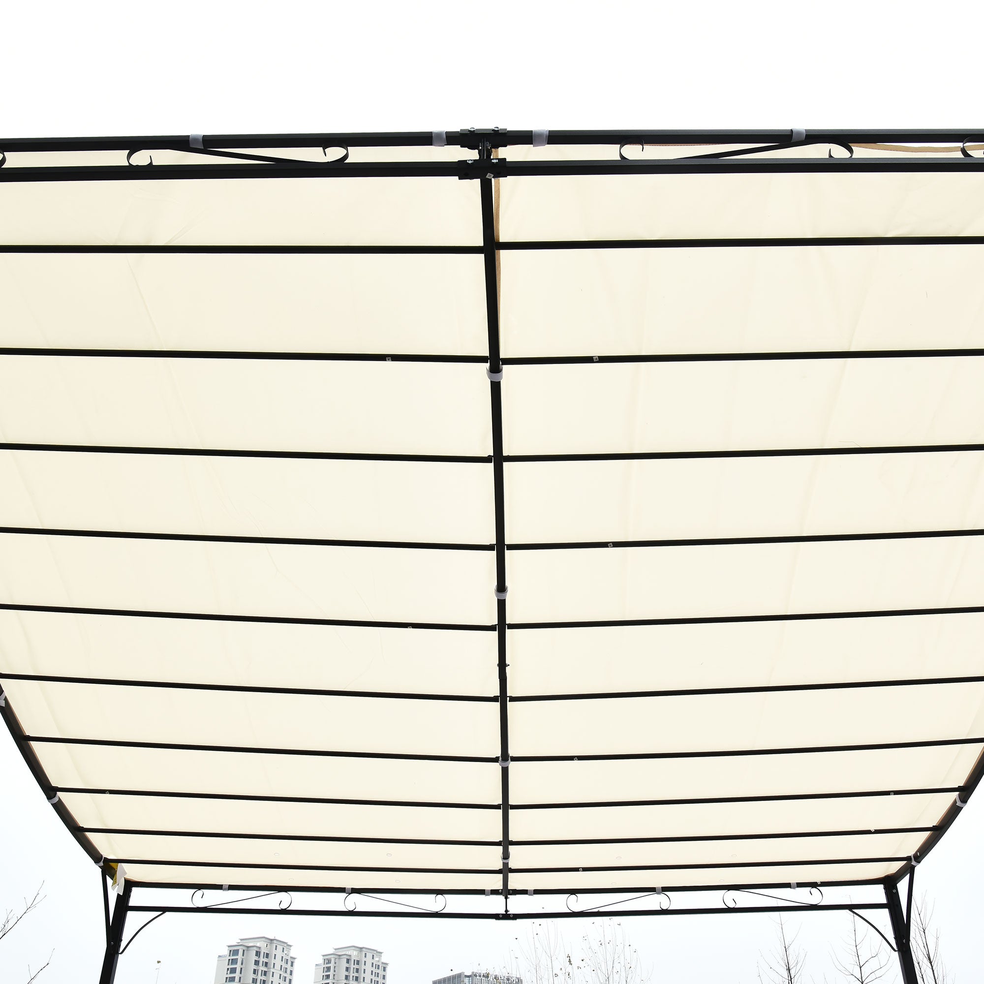 Solarias Pergola tonnelle de jardin auvent 3 x 3 m adossable métal gris polyester imperméabilisé anti-UV crème