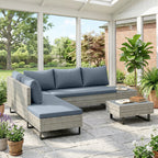 Solarias Salon de Jardin d'Angle en Résine Tressée 5 Places Modulable avec Méridienne Réglable avec Table en Composite Gris