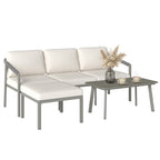 Solarias Ensemble de Jardin Extérieur de 3 Pièces avec Canapé 3 Places Repose-pieds Table Basse et Coussins Marron et beige