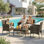Solarias Salon de jardin extérieur 4 personnes en résine tressée avec canapés et table basse en verre trempé coussins inclus