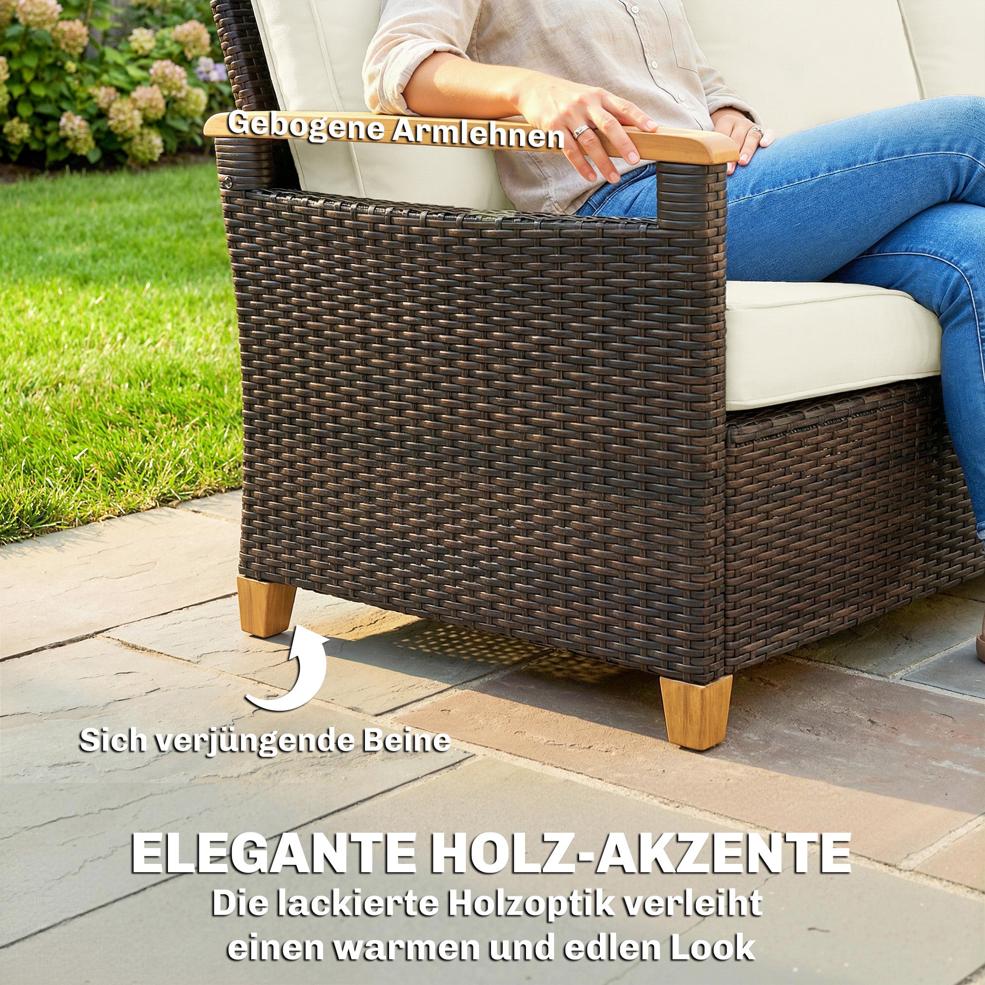 Solarias Canapé en rotin avec coussins, canapé de jardin 3 places canapé lounge avec cadre en acier pour terrasse jardin 192