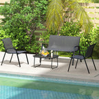 Solarias Ensemble de Jardin Outsunny avec Canapé 2 Places, 2 Fauteuils Empilables et Table Basse en Verre, Noir
