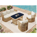 Solarias Ensemble de jardin 5‑pièces PE‑rotin, canapé 3‑places, 2 fauteuils et table en verre, Beige+Noir+Blanc