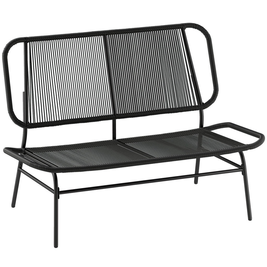 Solarias Canapé d'extérieur en rotin 2 places avec assise et dossier tressés en rotin Structure en acier Charge 240 kg Noir