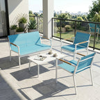 Solarias Ensemble jardin 4 places Canapé, Fauteuils, Table en métal, Bleu.