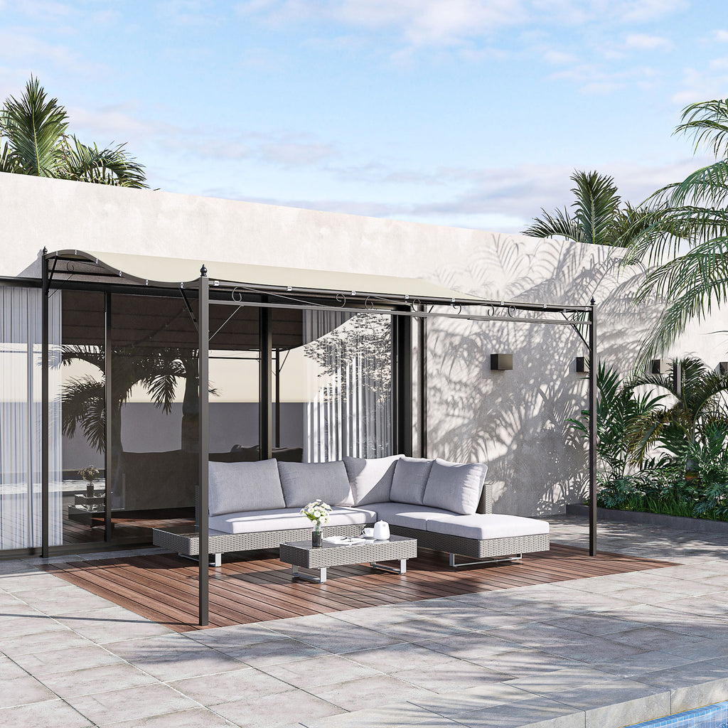 Solarias Pergola tonnelle de jardin auvent 3 x 3 m adossable métal gris polyester imperméabilisé anti-UV crème