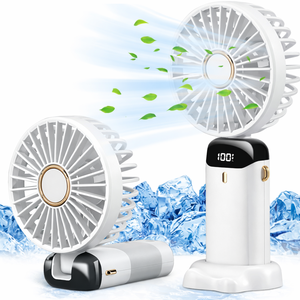 Portable USB Fan, Foldable 5-Speed with LED Display