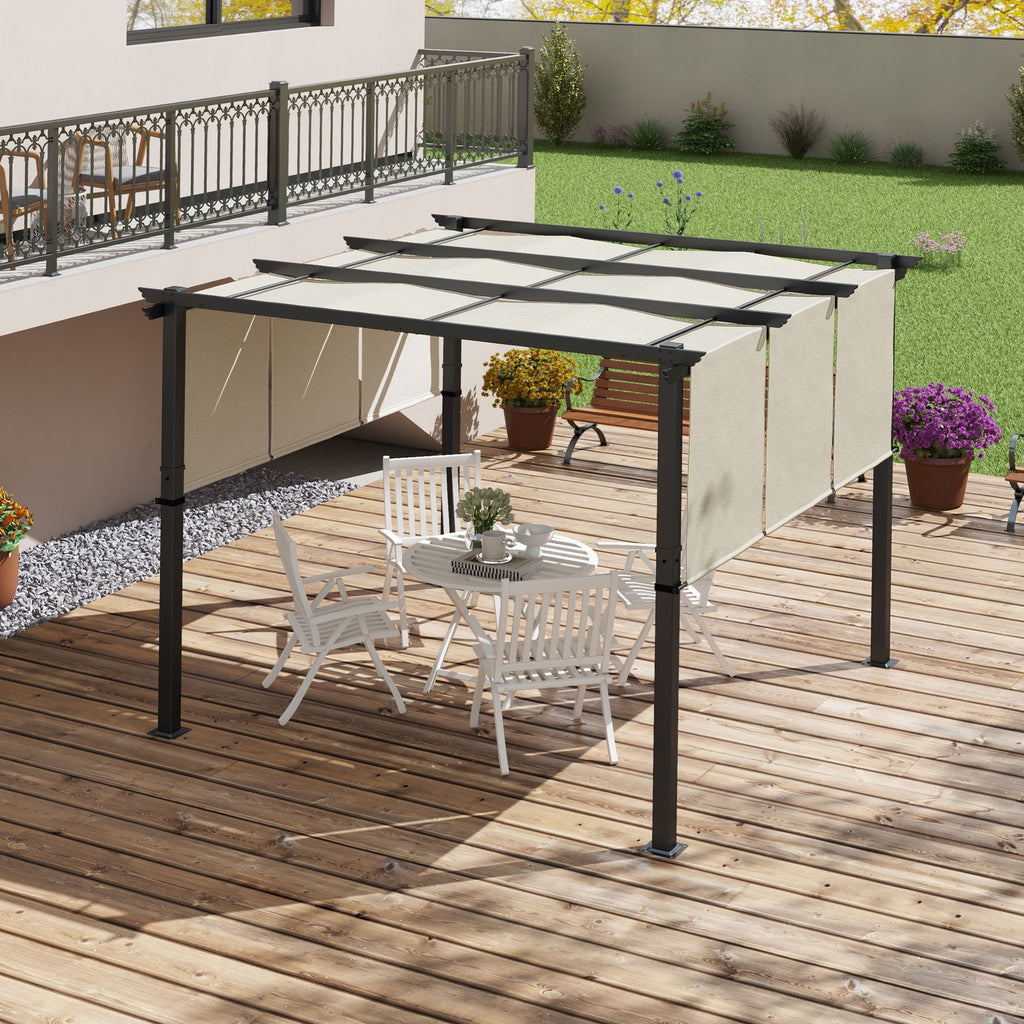 Solarias Pergola avec 3 toiles coulissantes 3 x 3 x 2,38 m structure acier noir toile polyester haute densité beige