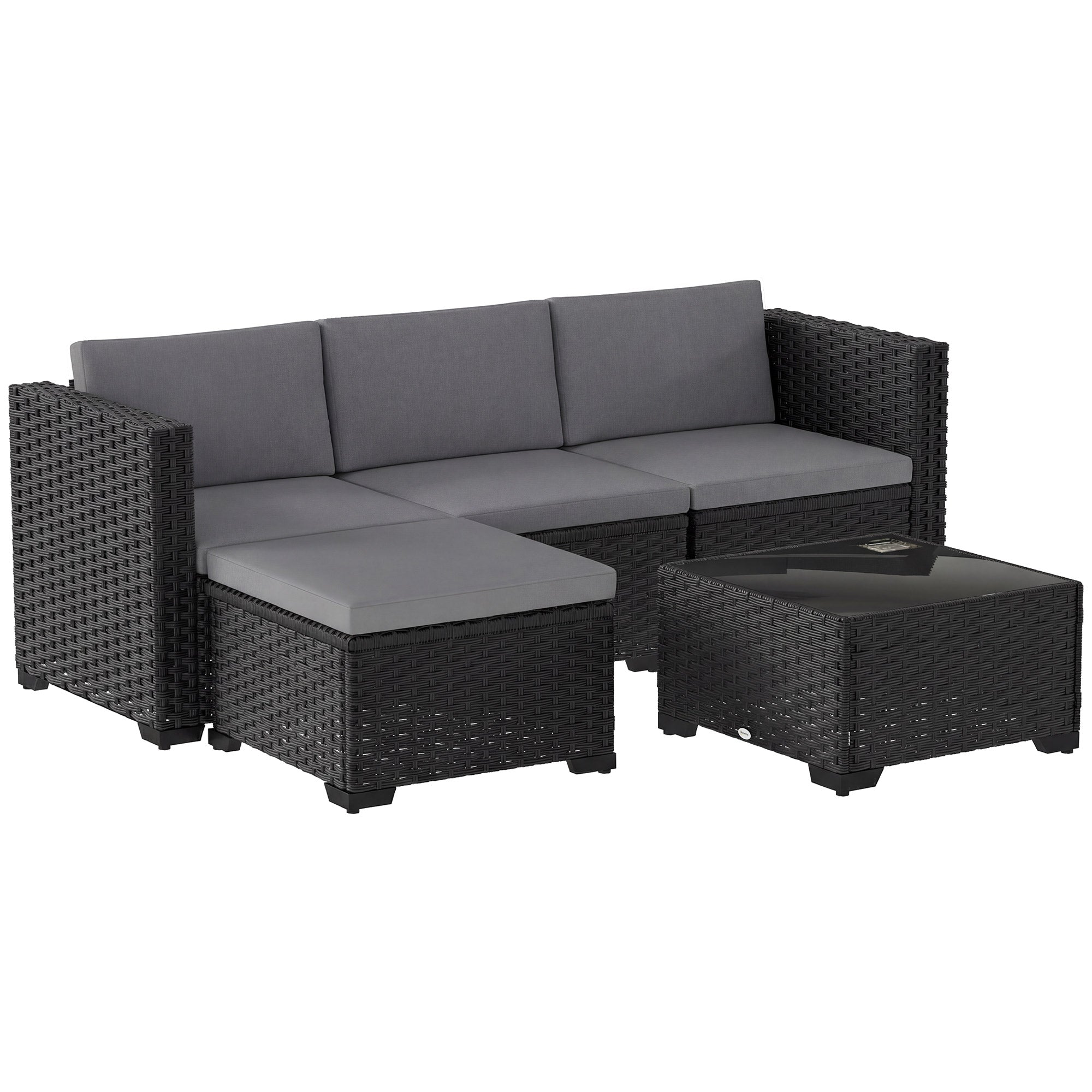 Solarias Ensemble Modulaire de Jardin en Rotin 5 Pièces avec Coussins, Canapé d'Angle Gris