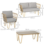 Solarias Ensemble salon de jardin canapé 2 places + 2 fauteuils + 1 table basse plateau verre trempé 7 coussins gris