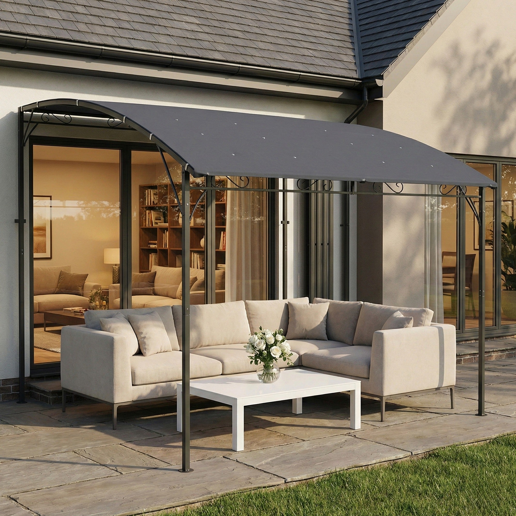 Solarias Gazebo Pergola de jardin avec trous de drainage 3,8x2,8m Gris