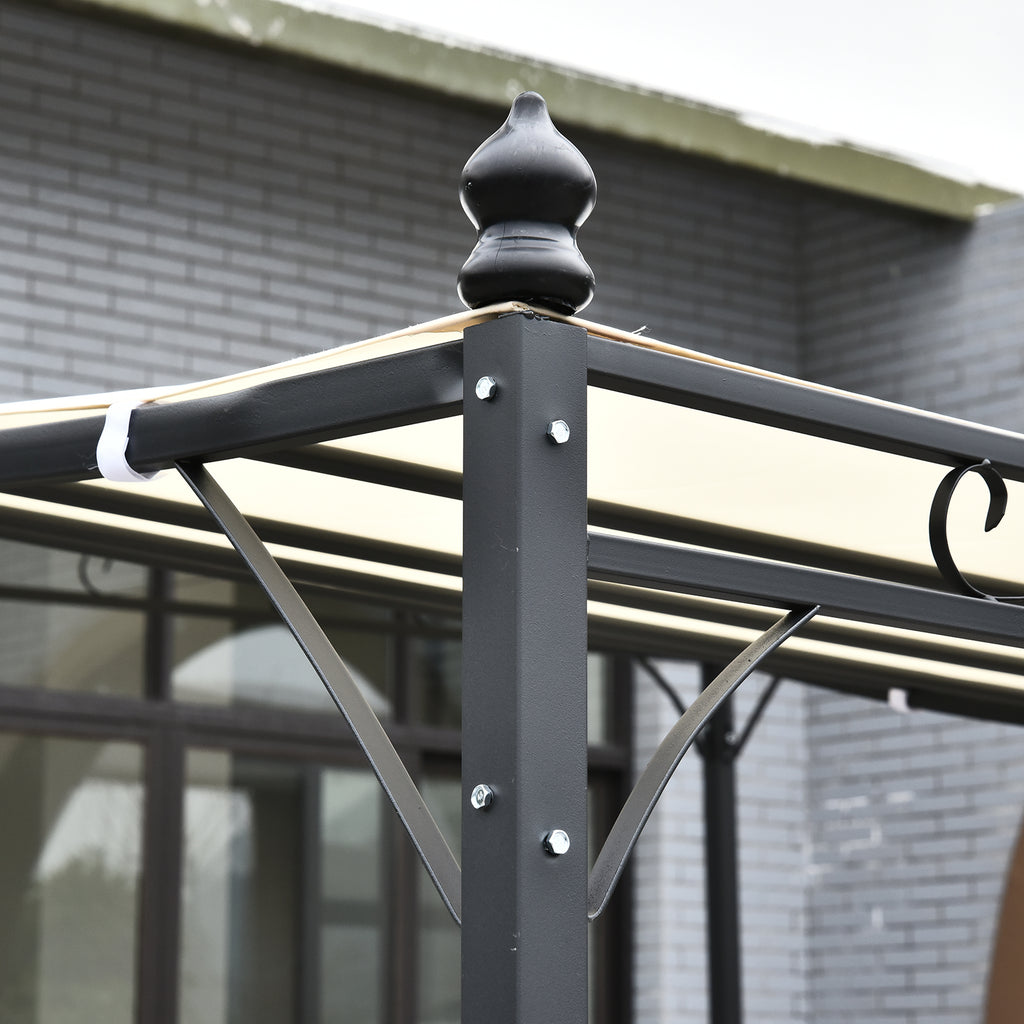Solarias Pergola tonnelle de jardin auvent 3 x 3 m adossable métal gris polyester imperméabilisé anti-UV crème