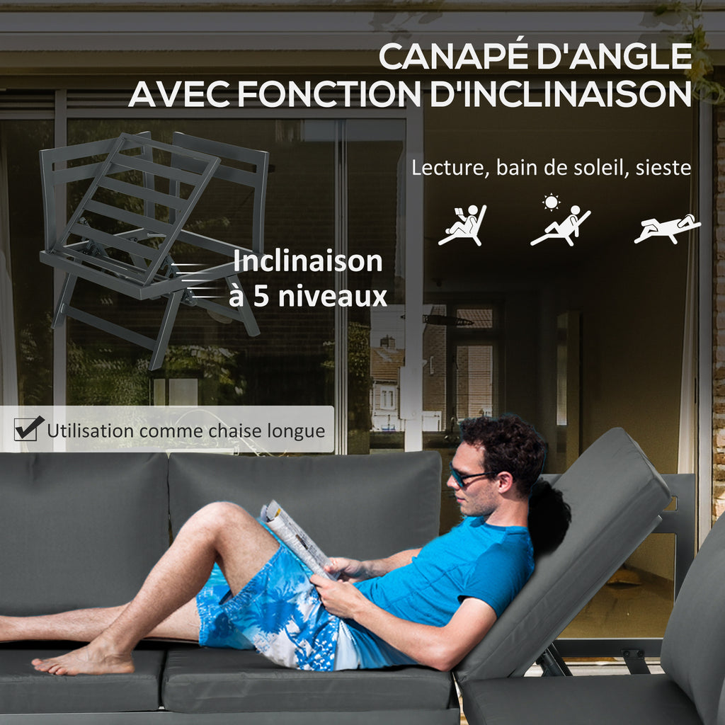 Solarias Ensemble salon de jardin d'angle et convertible 4 pièces avec 2 banquettes, 1 fauteuil d'angle et 1 table basse