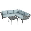 Solarias Salon de jardin d'angle 4 pièces avec 2 canapé d'angle 2 places + 1 canapé d'angle 1 place + table basse coussins g