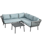 Solarias Salon de jardin d'angle 4 pièces avec 2 canapé d'angle 2 places + 1 canapé d'angle 1 place + table basse coussins g