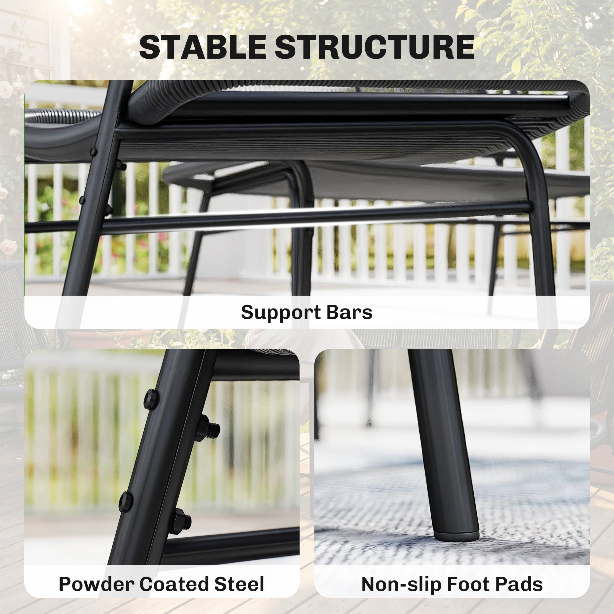 Solarias Ensemble mobilier de jardin en rotin 4 pièces, canapé extérieur avec table métal, noir