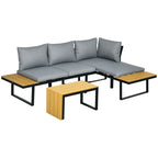 Solarias Salon de Jardin d'angle modulable avec table basse aluminium 5 places 3 pièces 8 coussins inlcus gris foncé