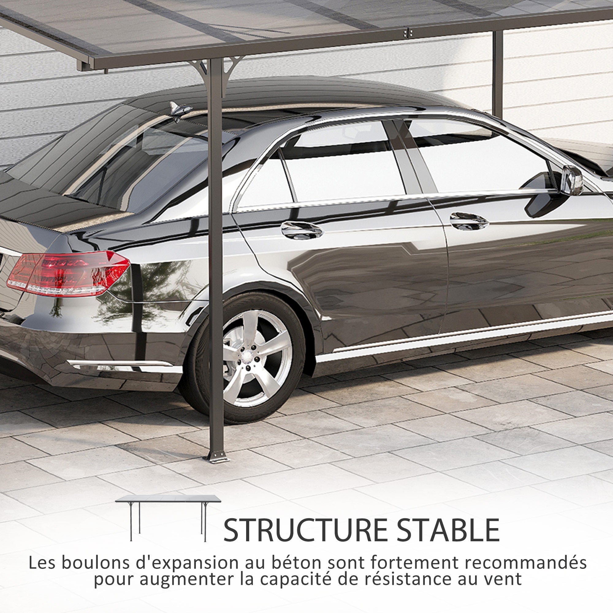 Solarias Pergola rigide alu. polycarbonate pavillon de jardin abri de voiture 500 x 299 x 195/223 cm gris
