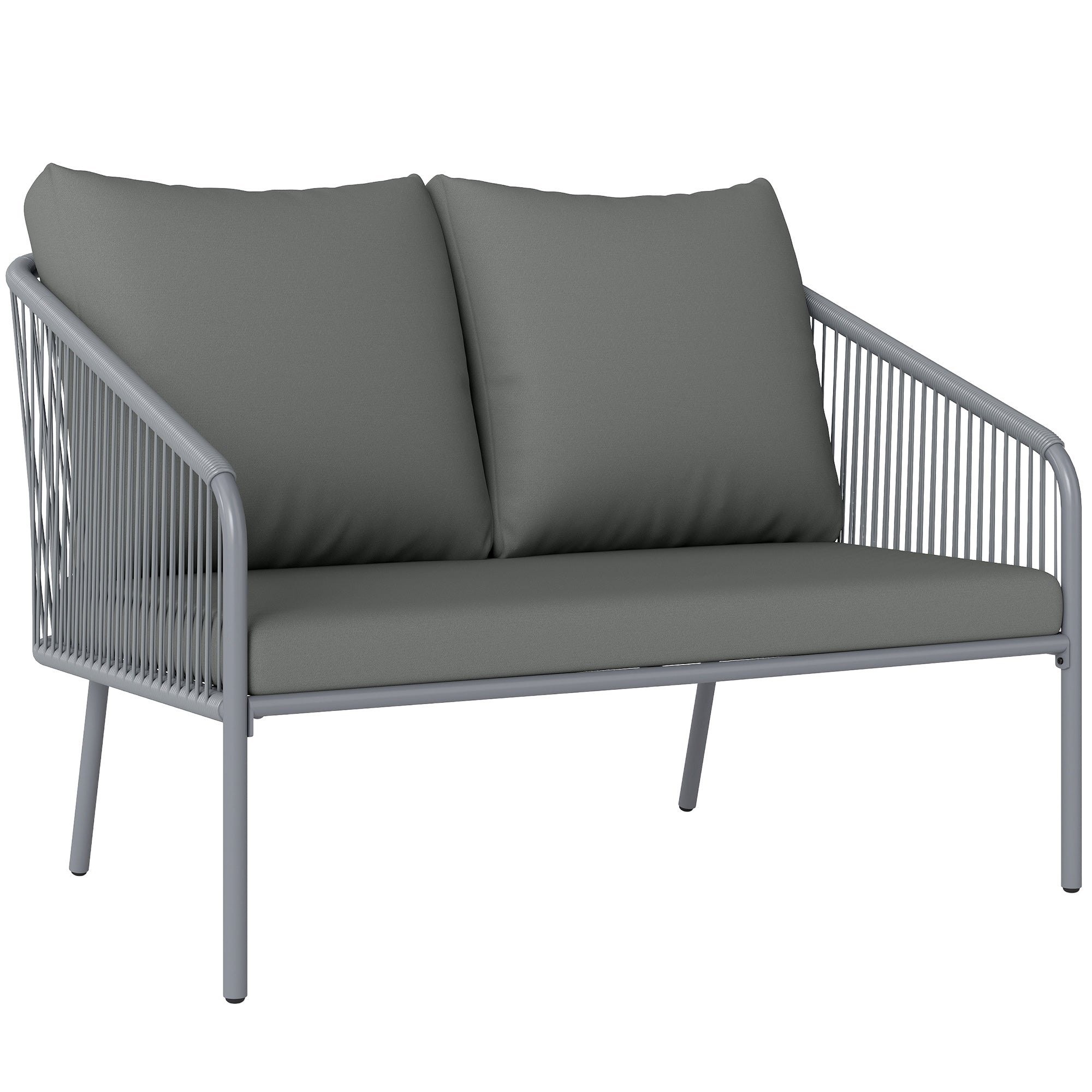 Solarias Canapé de jardin 2 places en résine tressée avec coussins canapé d'extérieur accoudoirs cadre en acier 112x72x76cm 