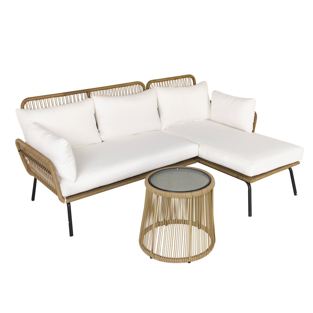 Solarias Salon de jardin extérieur d'angle moduable 4 places en résine tressée canapé de jardin extérieur avec table basse c