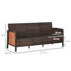 Solarias Canapé en rotin avec coussins, Trois places, Canapé de jardin, Acier, Marron, 173 x 68 x 78 cm