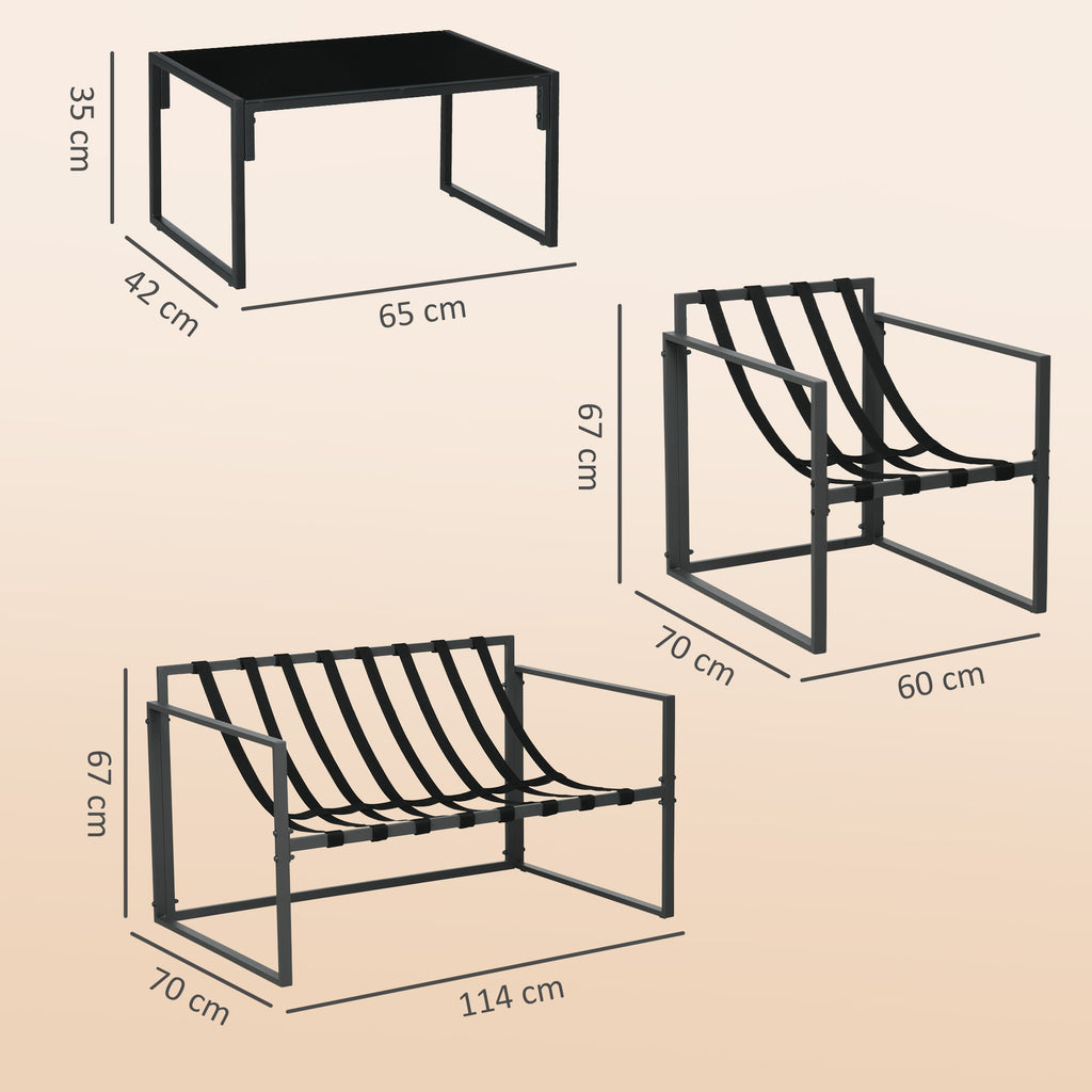 Solarias Salon de jardin 4 pièces 4 personnes avec canapé 2 places, 2 fauteuils et 1 table basse gris