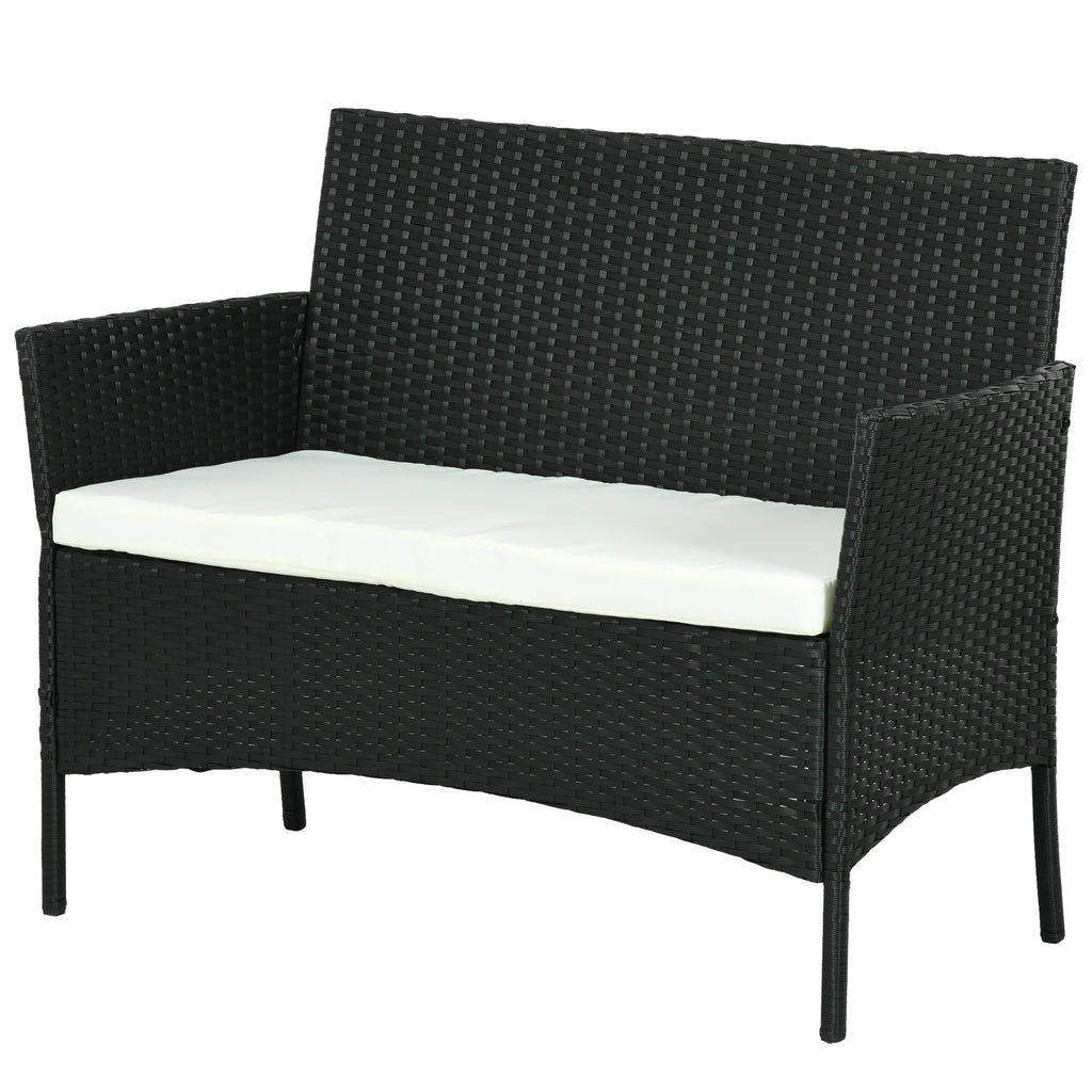 Solarias Canapé de Jardin à 2 Places avec Coussin et Accoudoirs en Rotin PE et Acier, 100x54x80cm, Noir