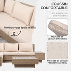 Solarias Ensemble salon de jardin d'angle 5 places coussins épais table basse résine tressée métal