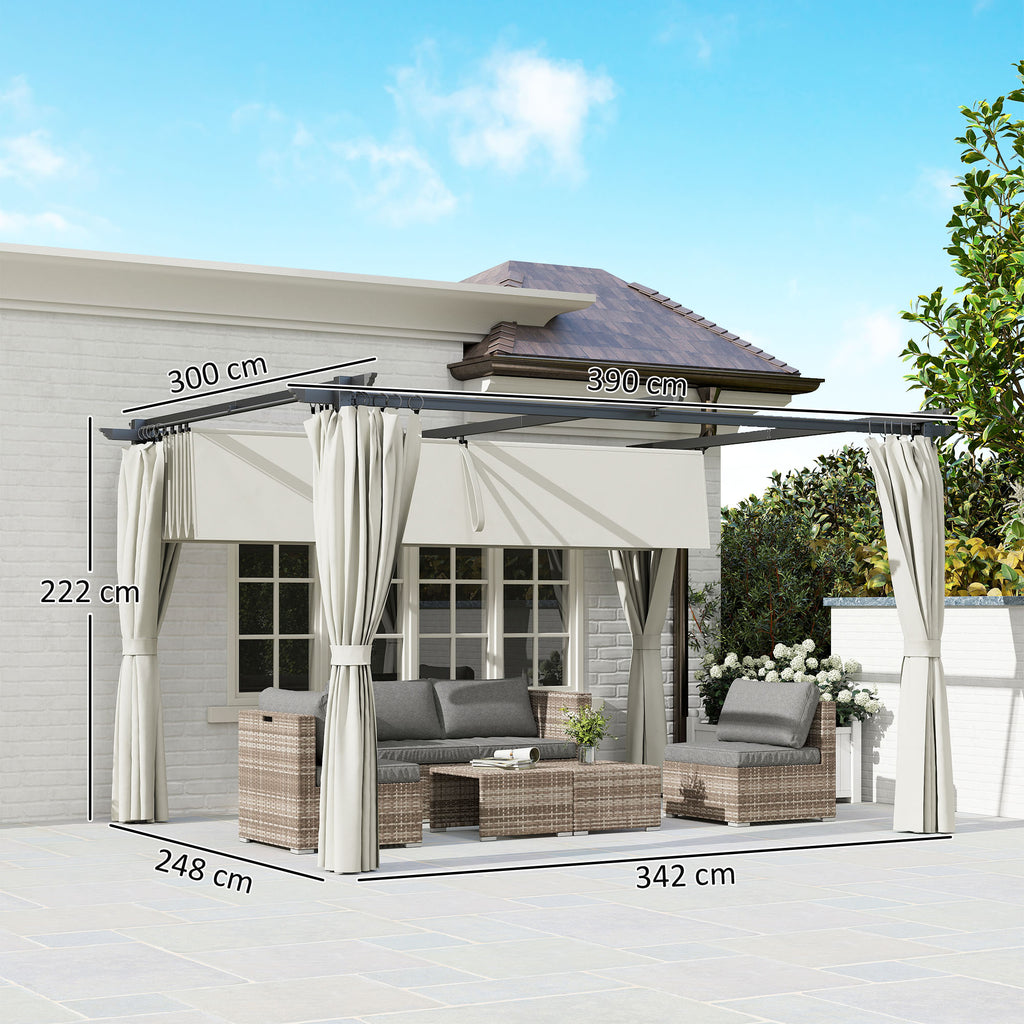 Solarias Pergola de jardin exterieur 3 x 4 m, toit rétractable et rideaux, anti-UV UPF30+, pour barbecue, patio, terrasse, c