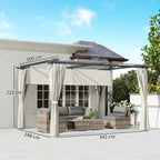 Solarias Pergola de jardin exterieur 3 x 4 m, toit rétractable et rideaux, anti-UV UPF30+, pour barbecue, patio, terrasse, c