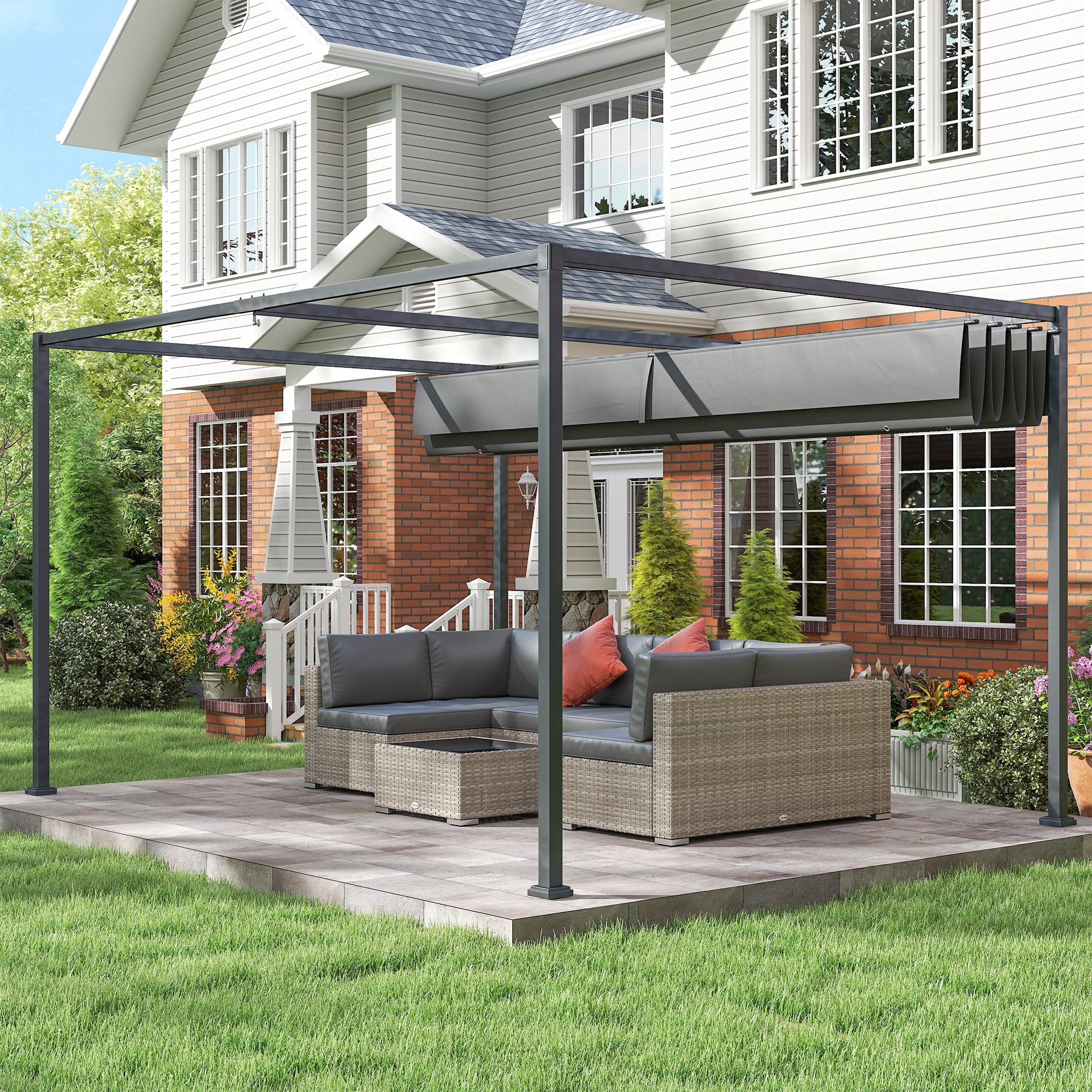 Solarias Pergola coulissante Pergola rétractable 4 x 3 m structure métal époxy anticorrosion toile polyester 180 g/m² gris f